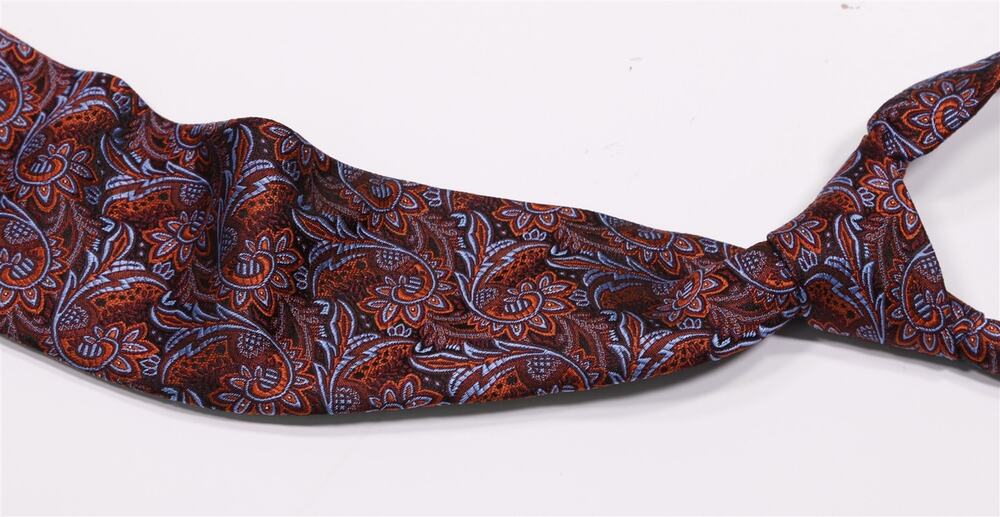 Brooks Brothers Orange Sky Blue Paisley Jacquard Woven Silk Necktie Tie Mens